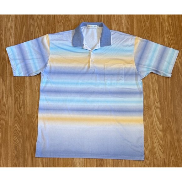 Sergio Louis Italy Mens Striped Polo Shirt Short Sleeve Blue Yellow Gradient Poc - Picture 1 of 7